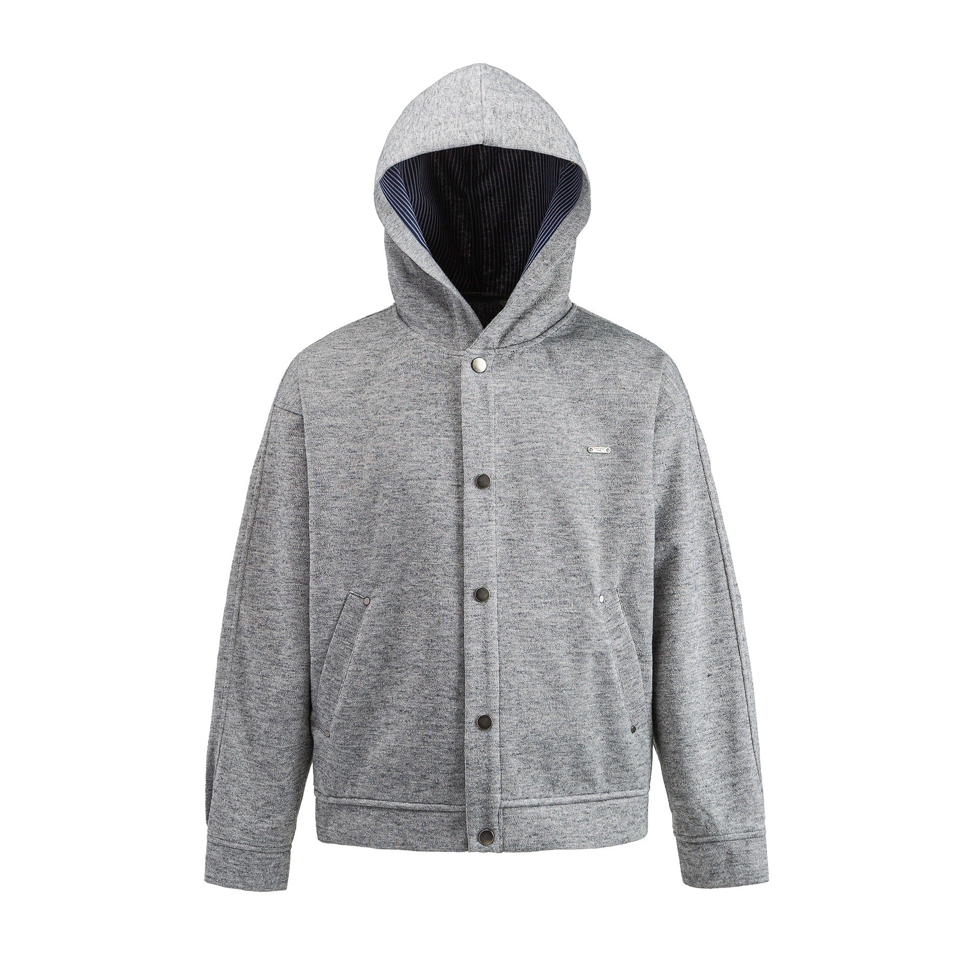 Image of Retro striped patchwork hooded zip-up sweatshirt