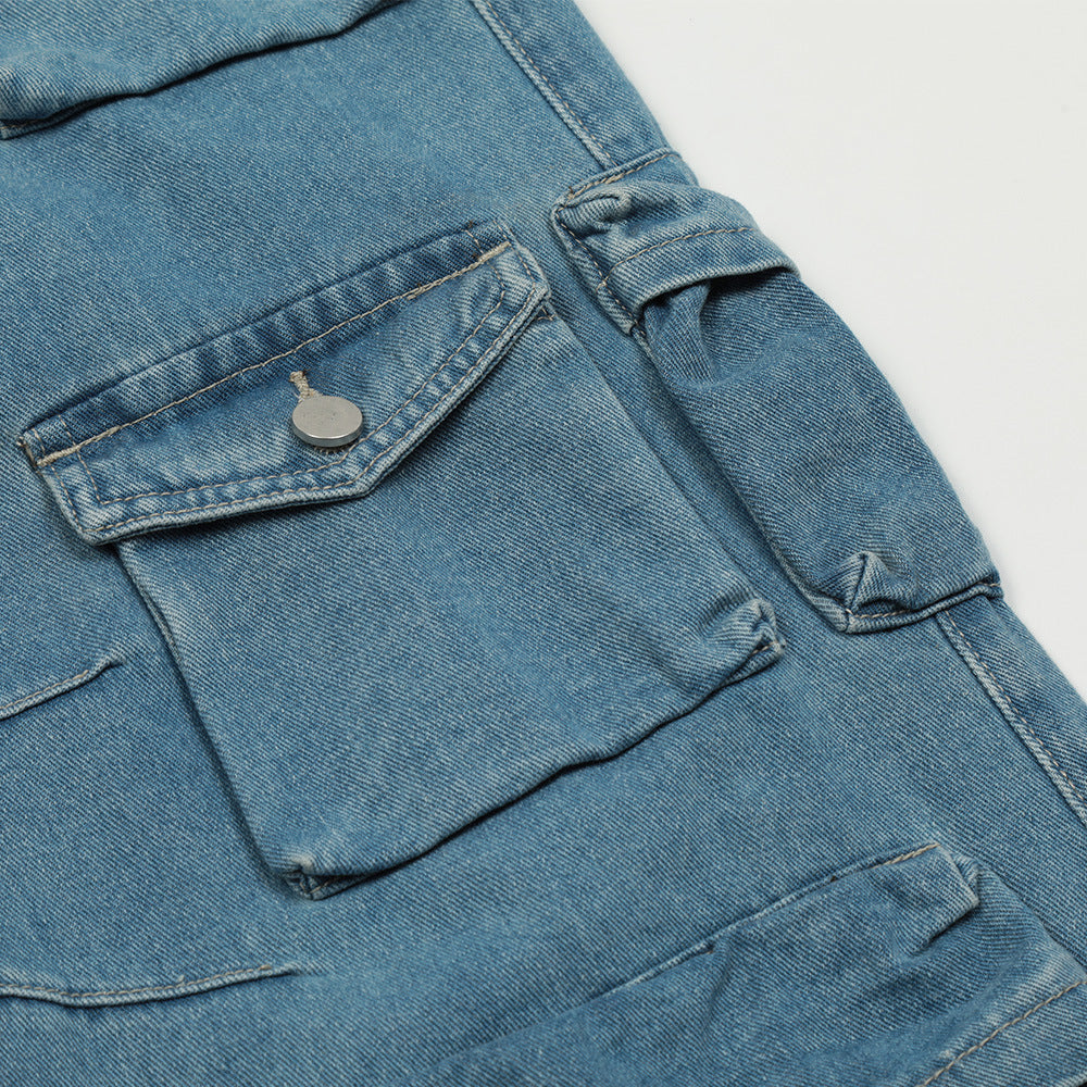 High-Waist Multi-Pocket Straight Jeans