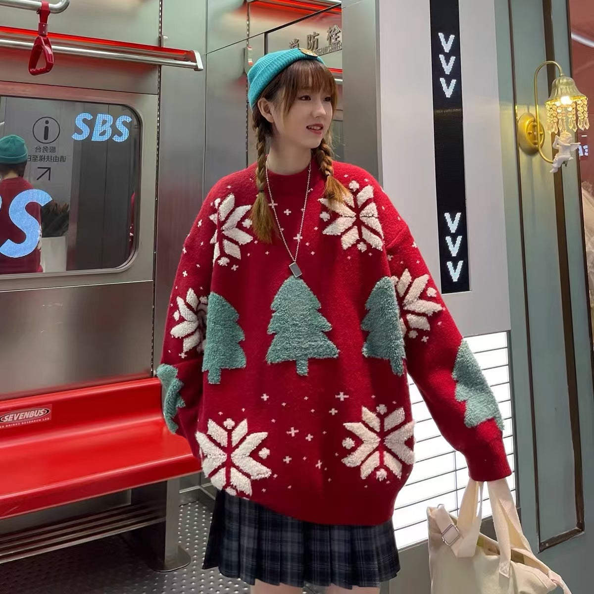 Image of Snowflake and Christmas tree pullover sweater
