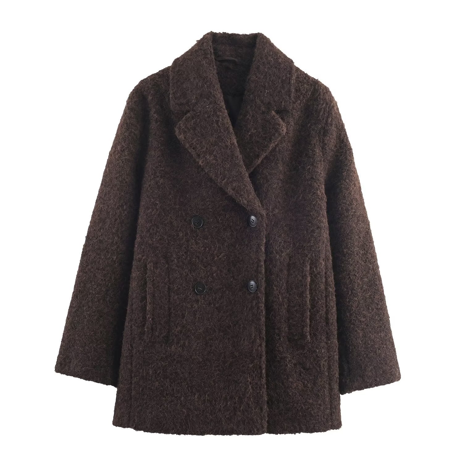 Image of Chaqueta cruzada de piel sintética con detalles de perlas