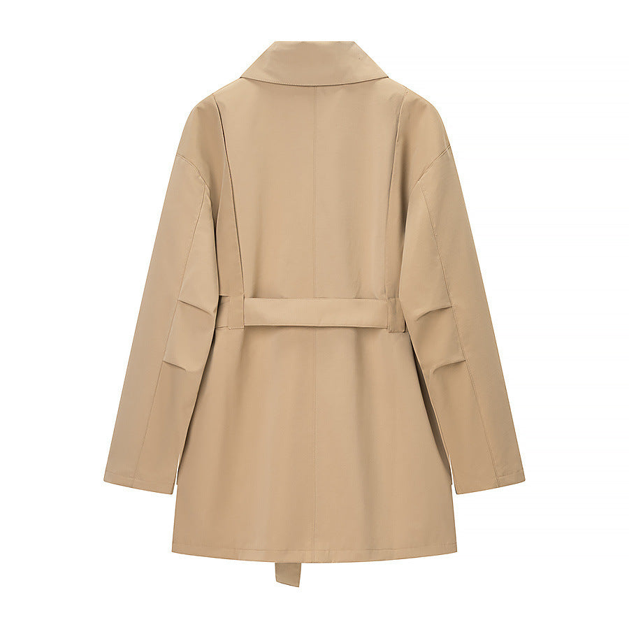 Trench coat caqui de largo medio con lazada frontal para mujer