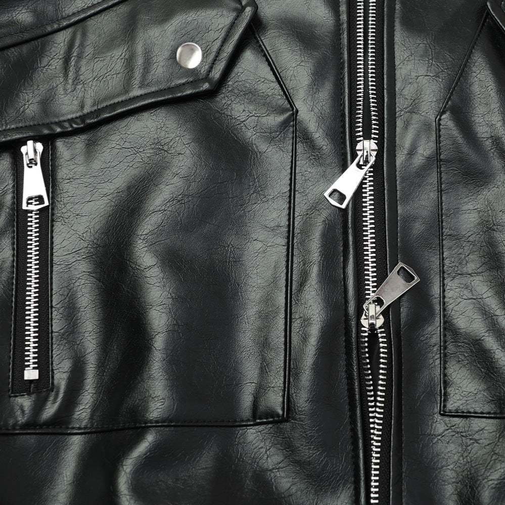 Image of Colorblock faux leather biker-style zip-up jacket