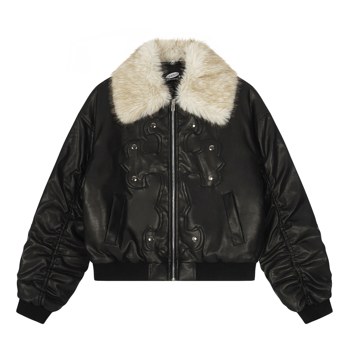 Women's faux fur collar polyester zip-up jacket