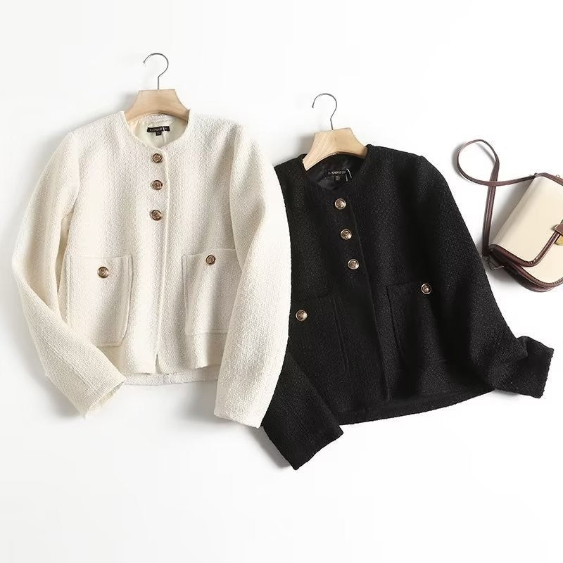 Women's gold-button cropped tailored jacket