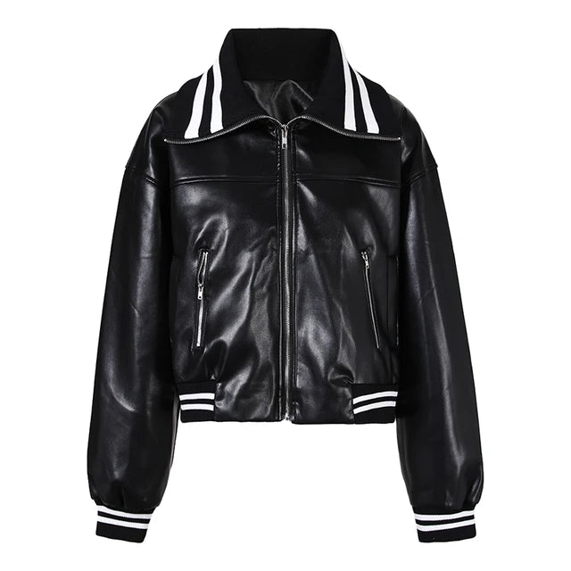 Women's black striped faux leather jacket