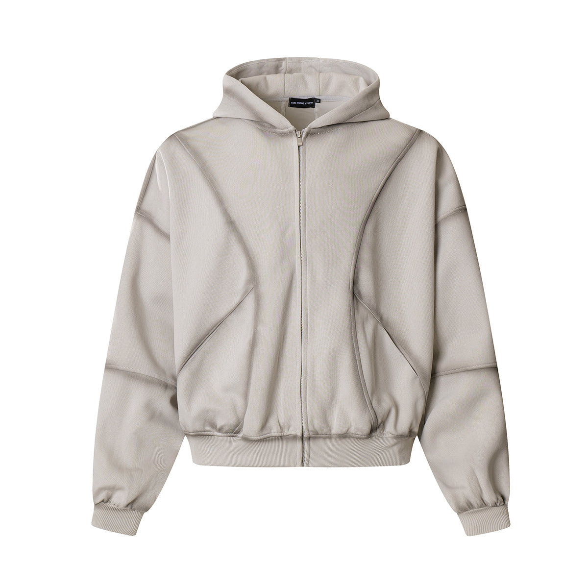 Image of Zeratta Men's washed geometric print cotton zip-up hoodie