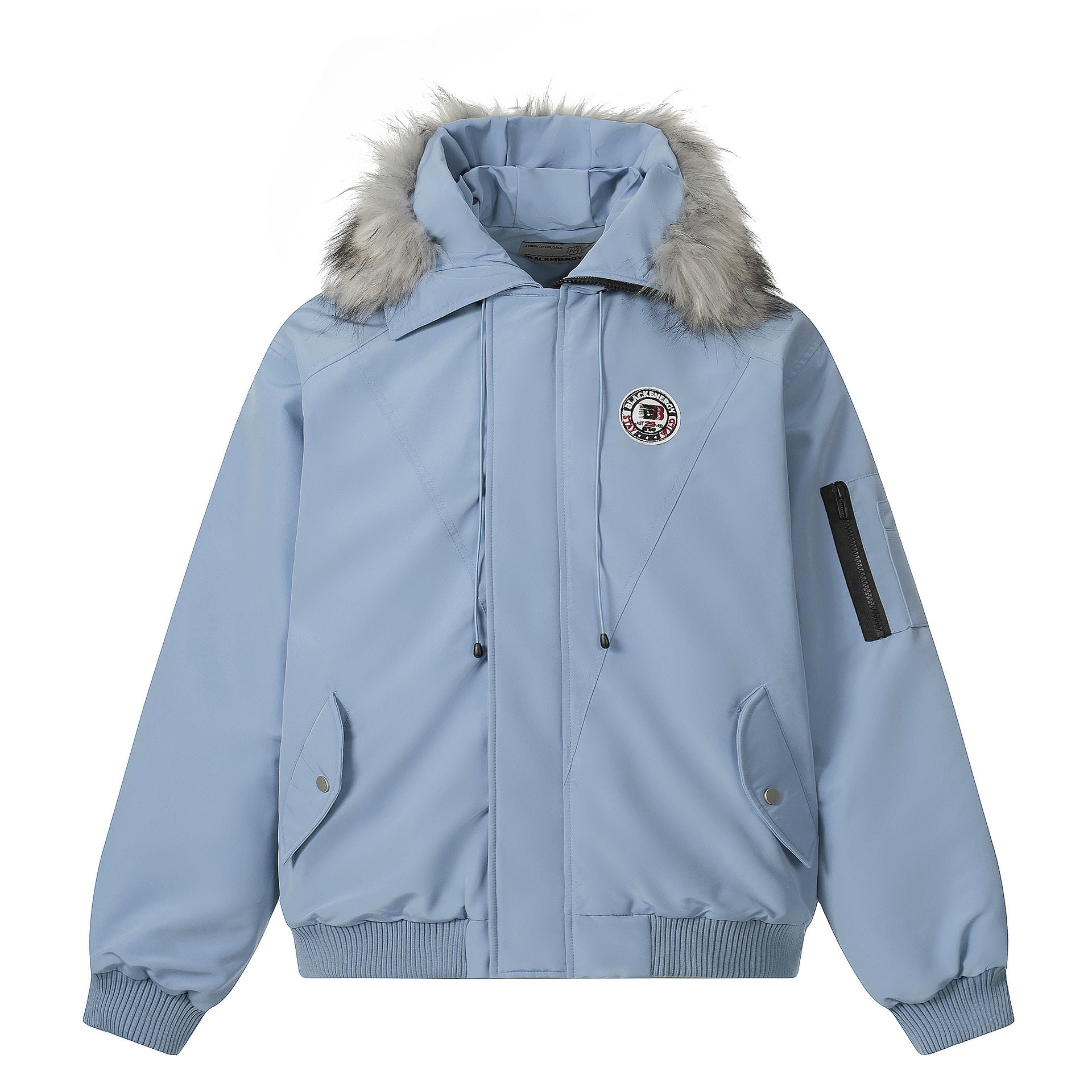 Image of Cotton padded zip-up jacket with fur collar