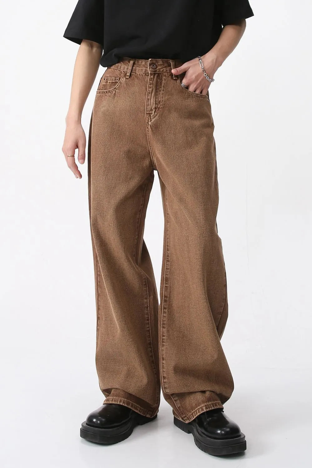 Image of Taupe Cotton Wide-Leg Jeans — main product photograph
