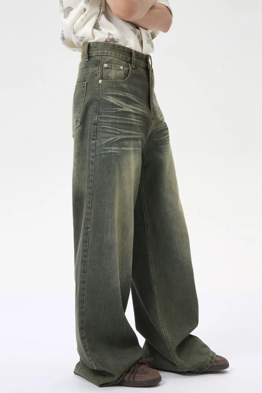 Image of Jeans de pierna ancha multifibra oscuros