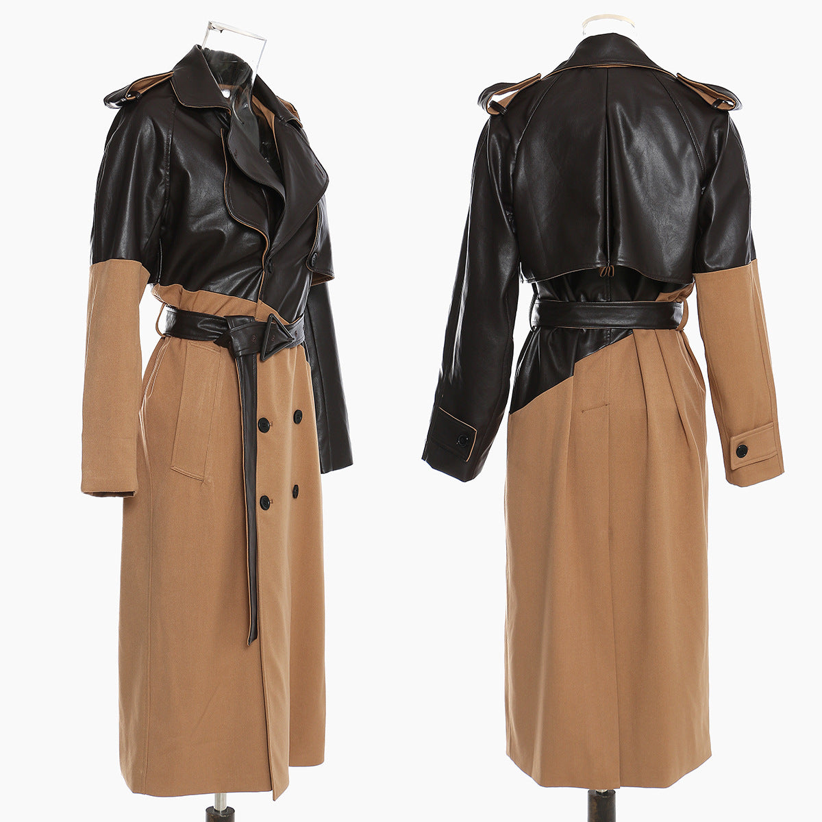 Women's khaki panelled belted trench coat