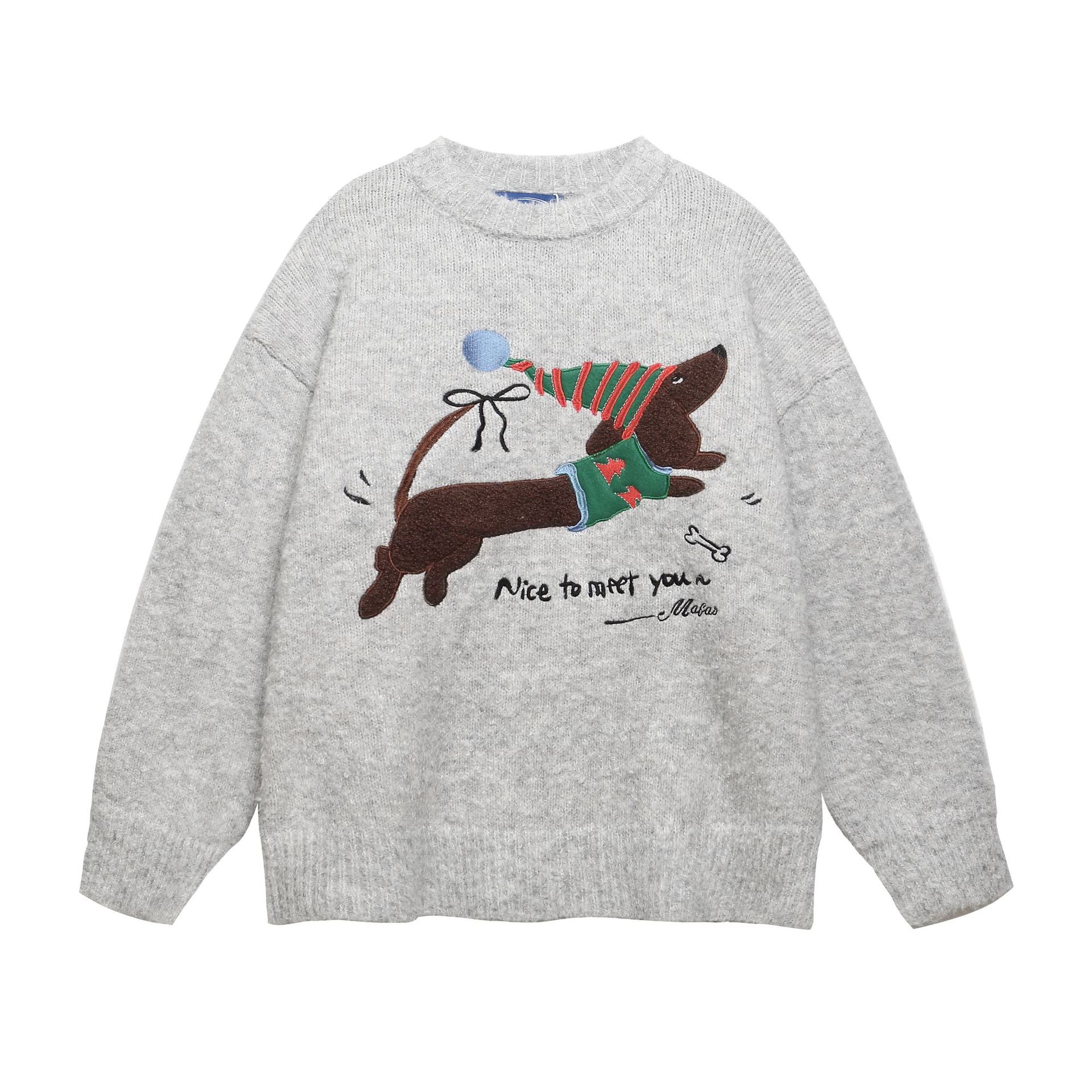 Image of Suéter navideño con estampado de perro salchicha gris