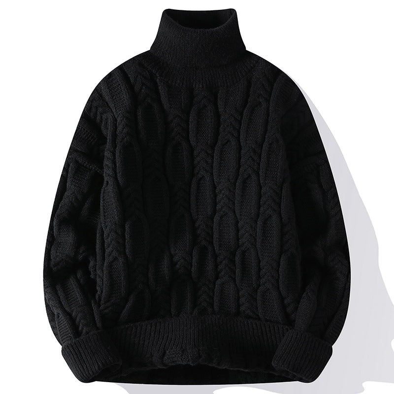 Unisex relaxed-fit cable-knit turtleneck sweater