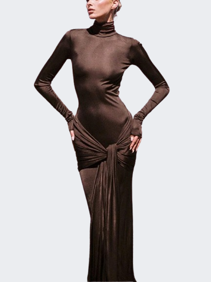 Vestido largo ajustado de cuello alto para mujer