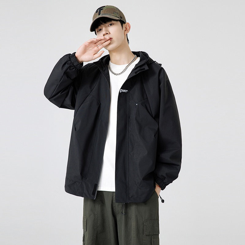 Unisex colorblock utility workwear zip-up jacket
