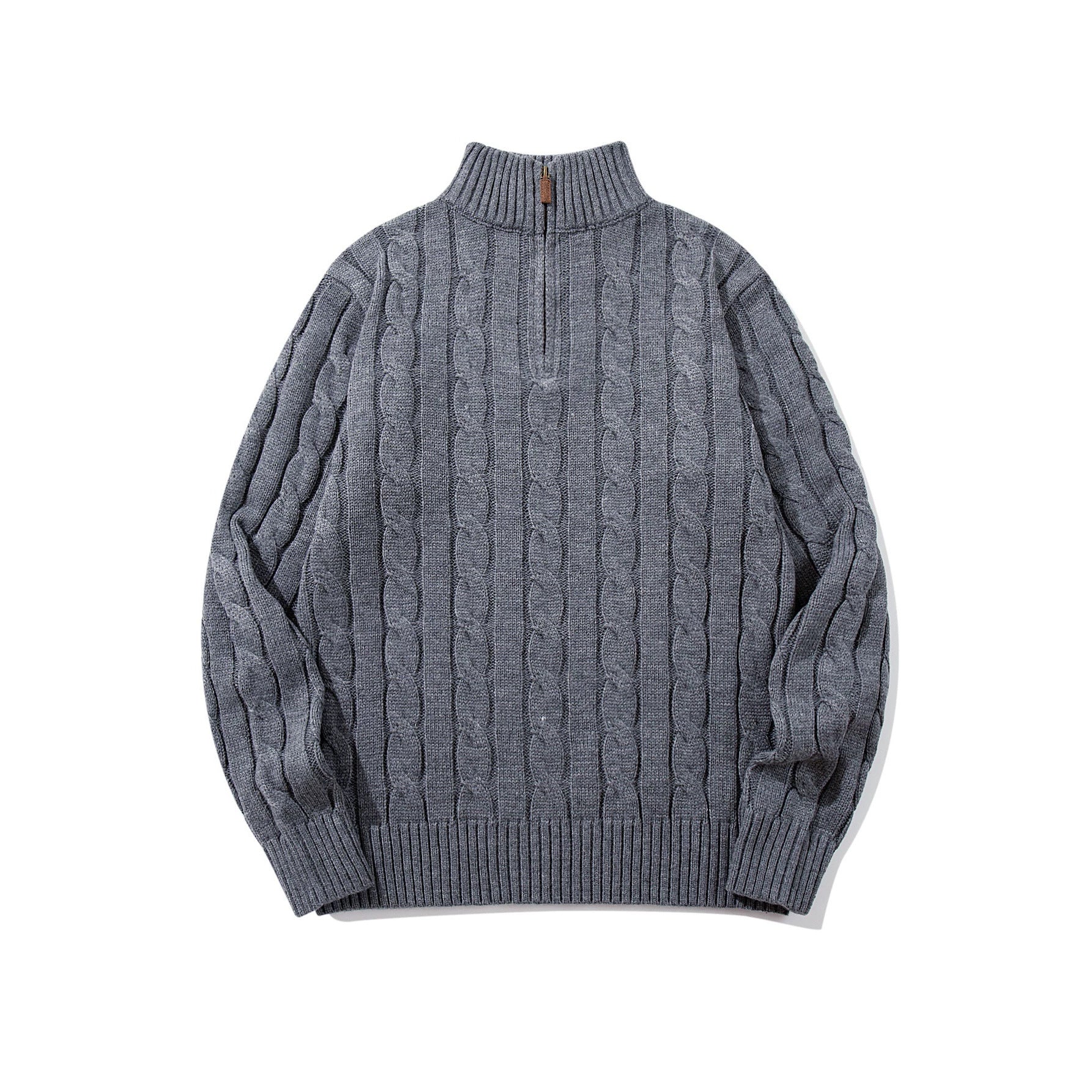 Image of Cable knit half-zip high neck pullover sweater