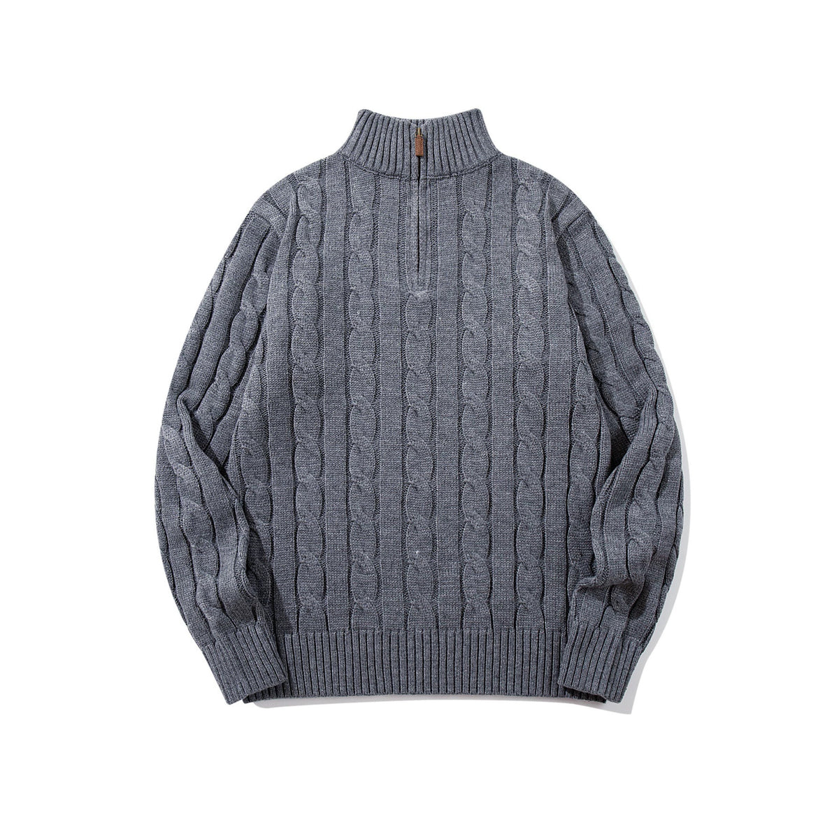 Cable knit half-zip high neck pullover sweater