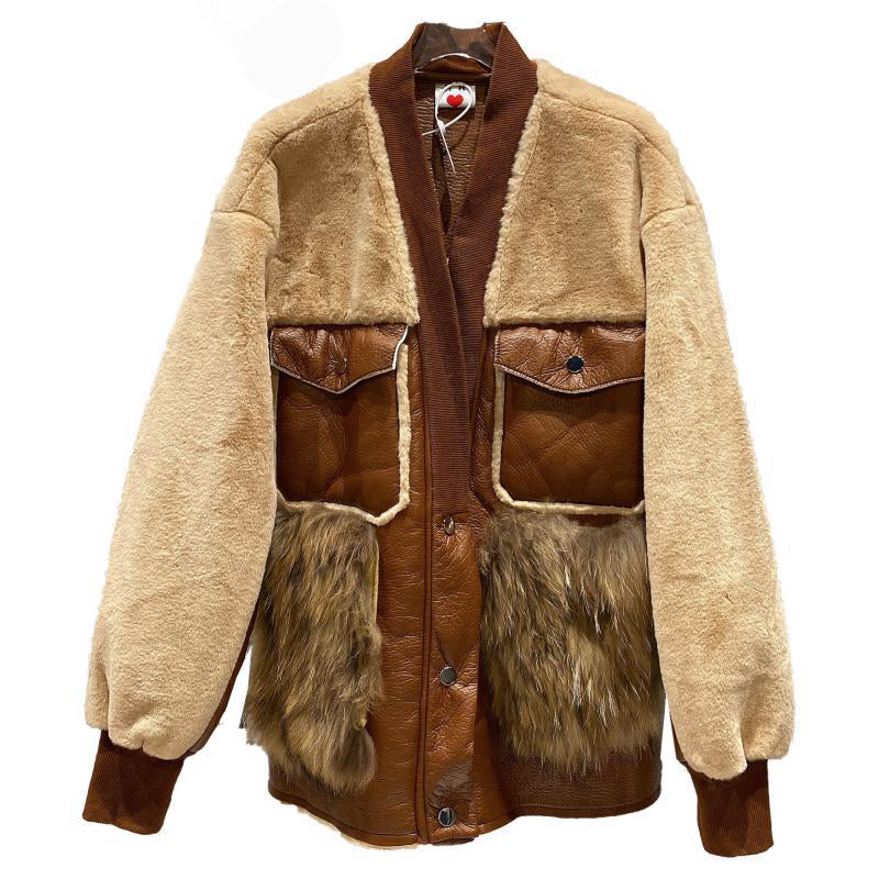 Image of Zeratta Women's khaki contrast-panel v-neck jacket