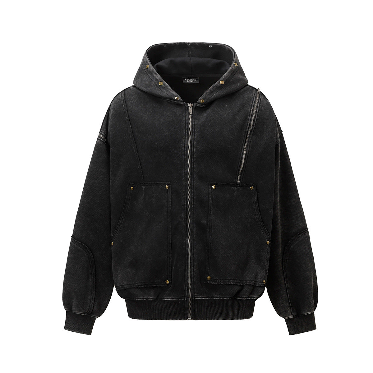 Image of Sudadera con capucha y cremallera de mezcla de algodón, corte holgado