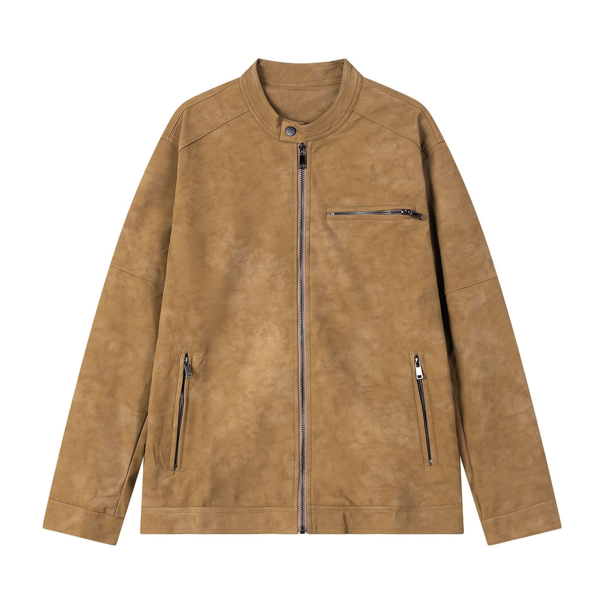Khaki loose fit faux leather zip-up jacket