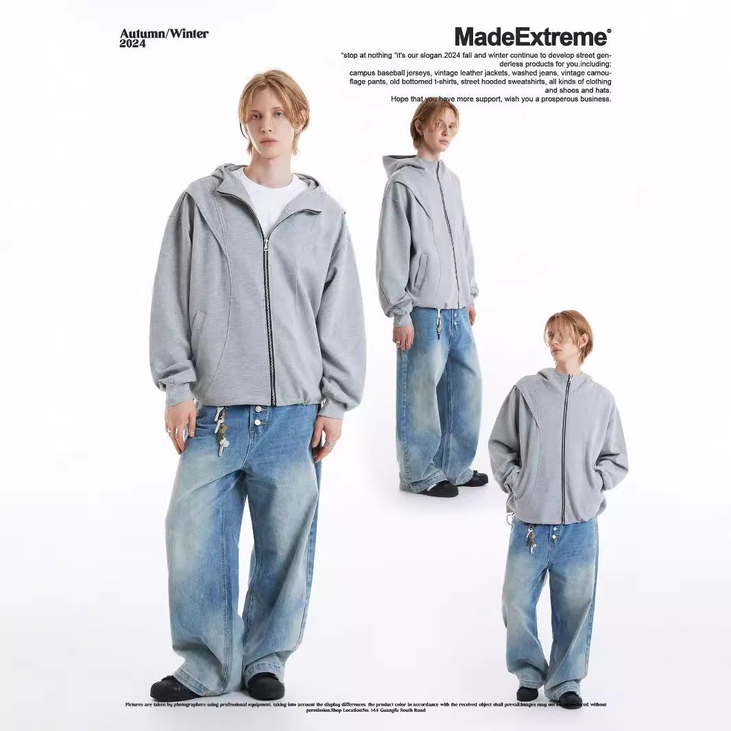 Image of Sudadera con cremallera y corte holgado minimalista para hombre