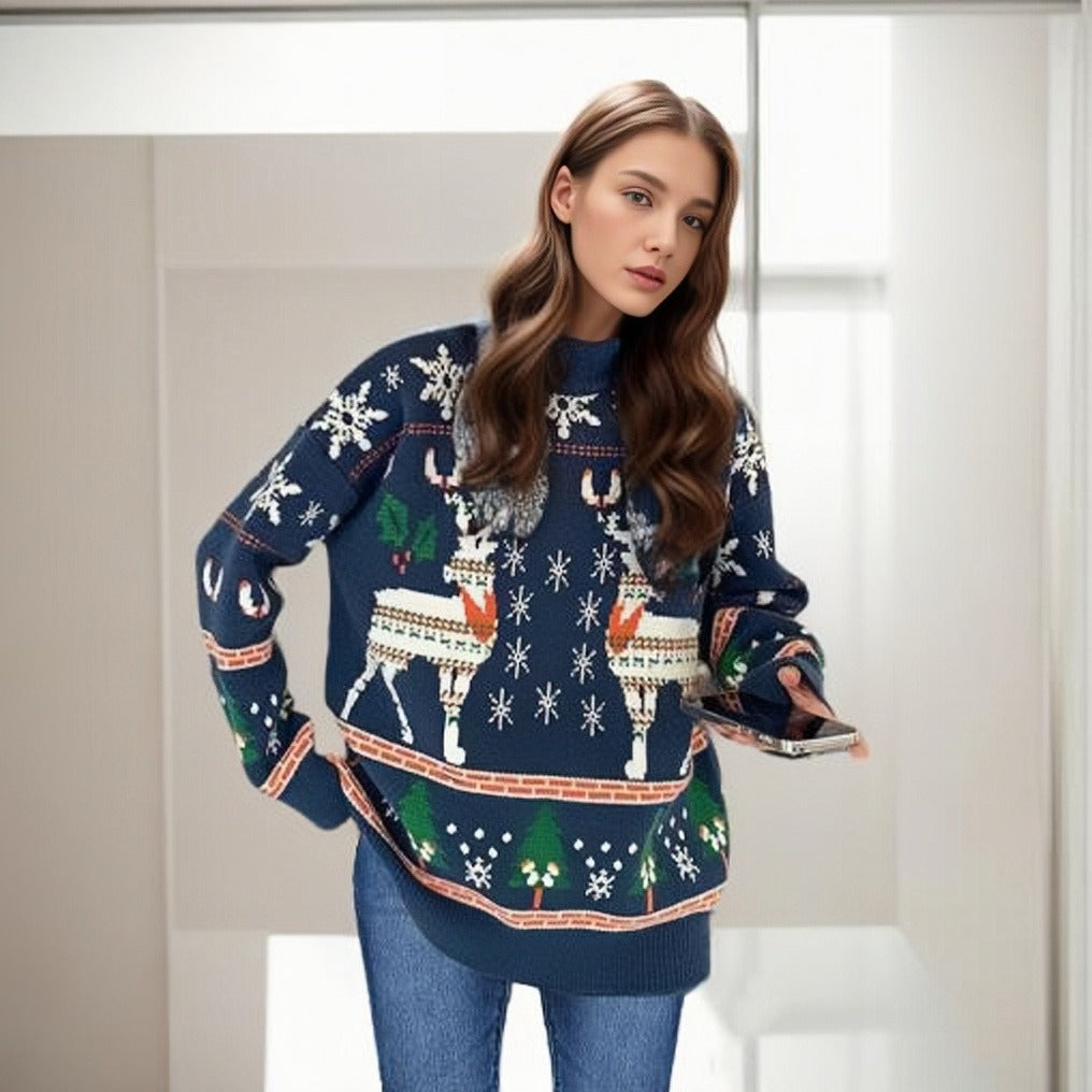 Image of Jersey de punto navideño con estampado de renos dobles