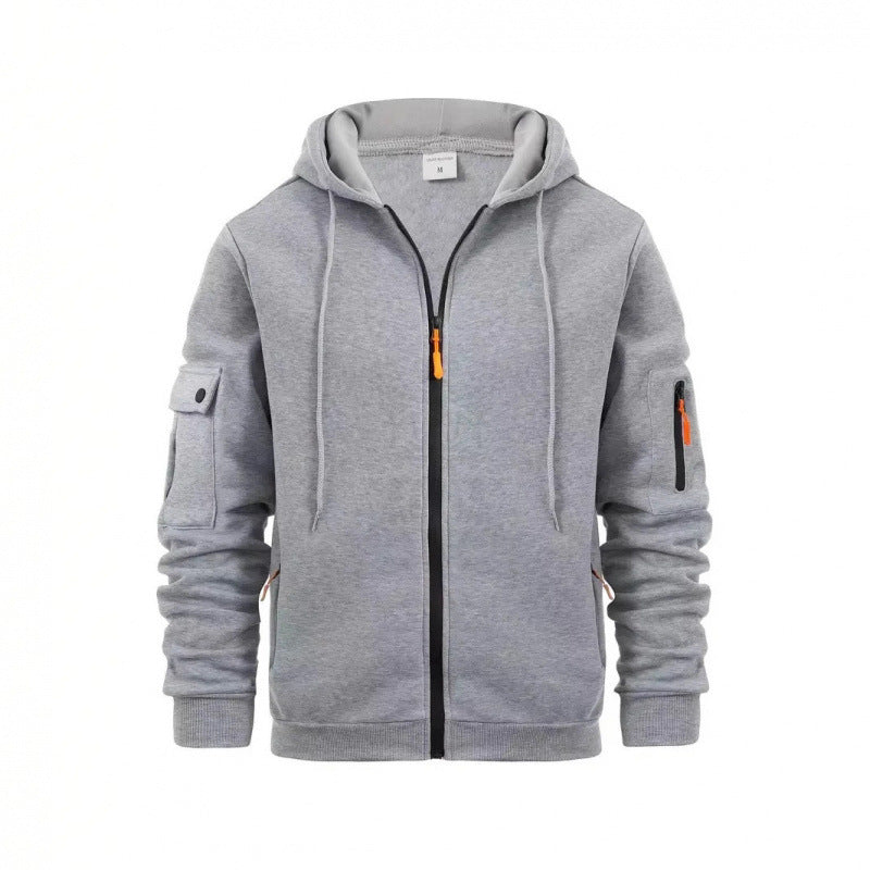 Image of Men's loose fit polyester hooded zip-up sweatshirt