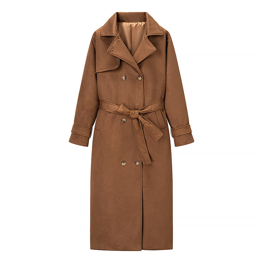 Women's brown single-button woven trench coat