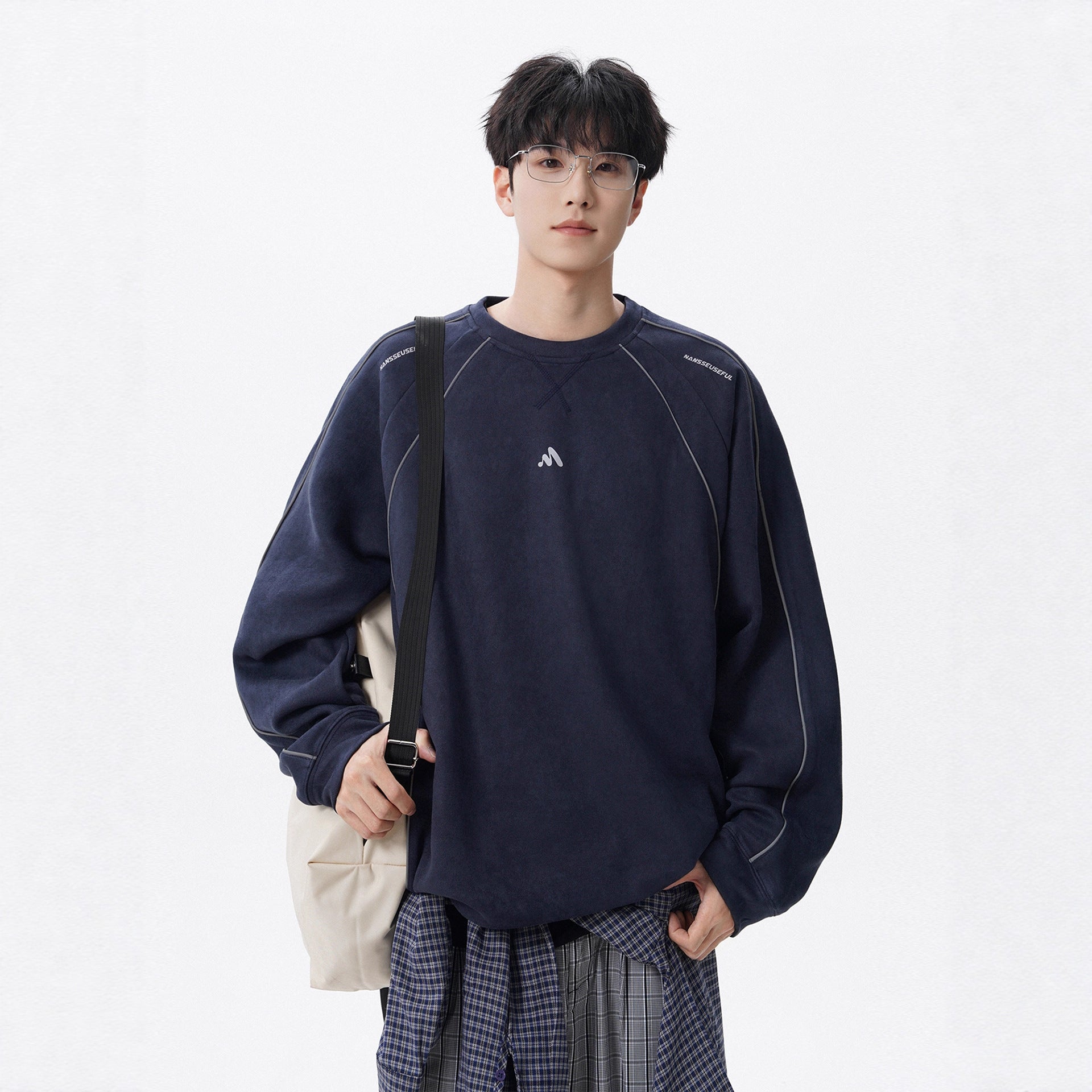 Image of Unisex suede-effect fleece crewneck sweatshirt