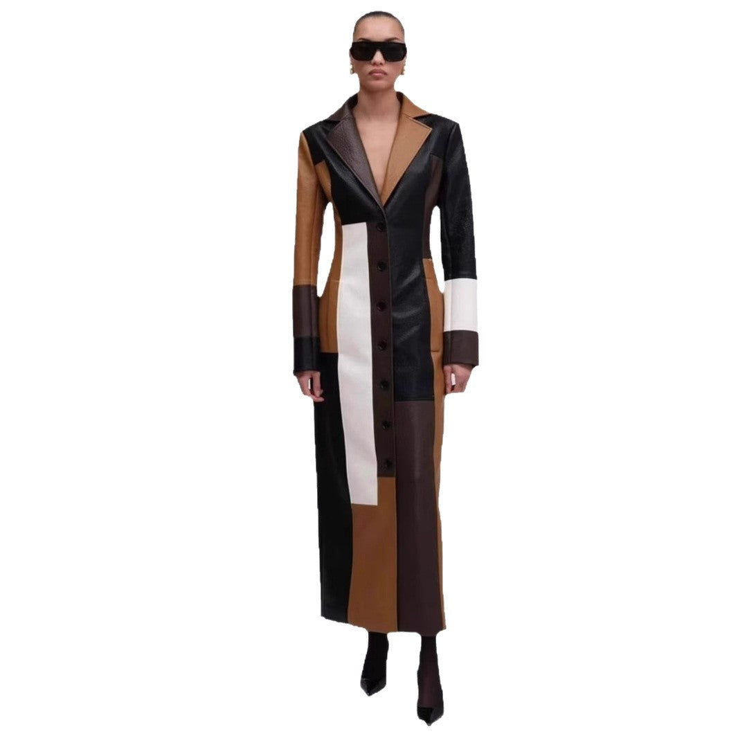 Women's V-Neck Faux-Leather A-Line Dress