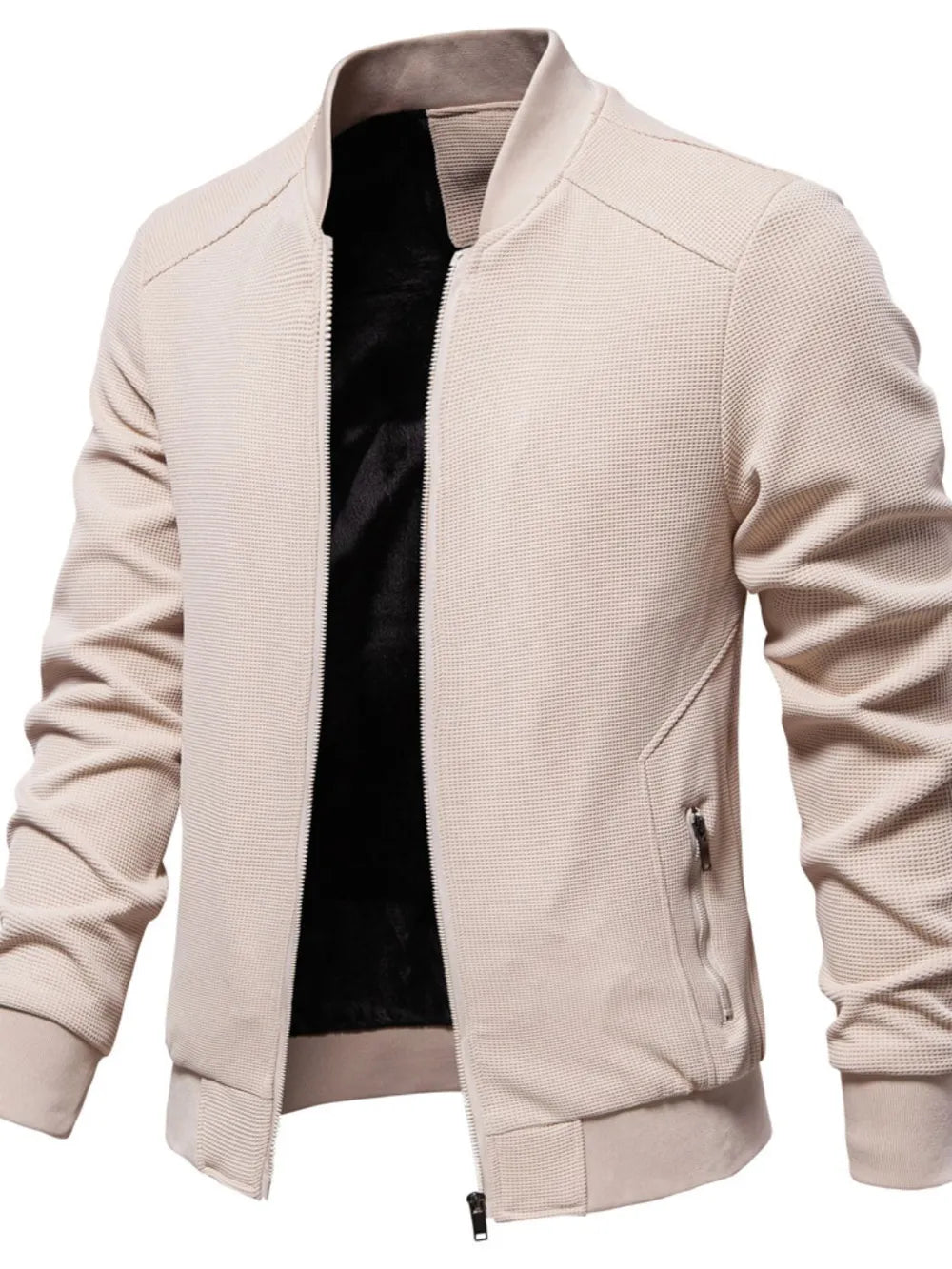 Image of Zeratta Men's waffle knit baseball collar zip-up jacket