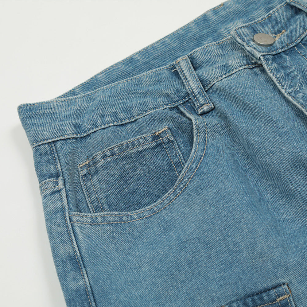 Image of Jeans rectos de tiro alto con multibolsillos