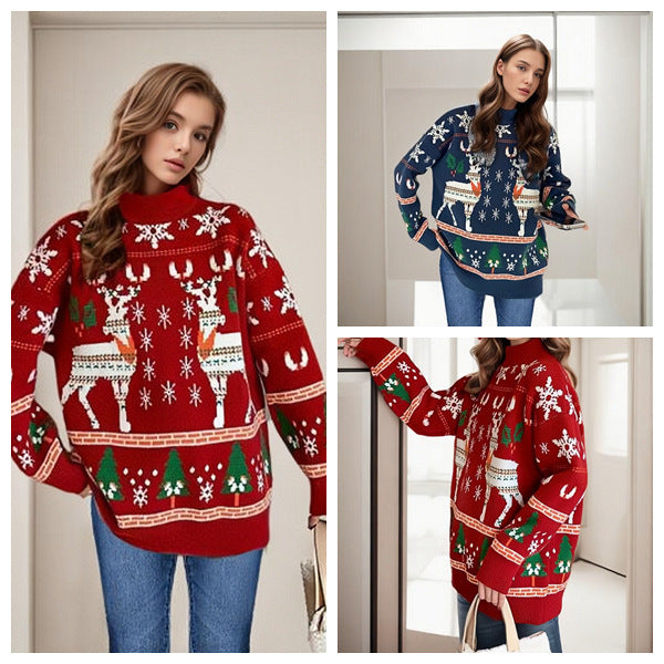 Image of Jersey de punto navideño con estampado de renos dobles