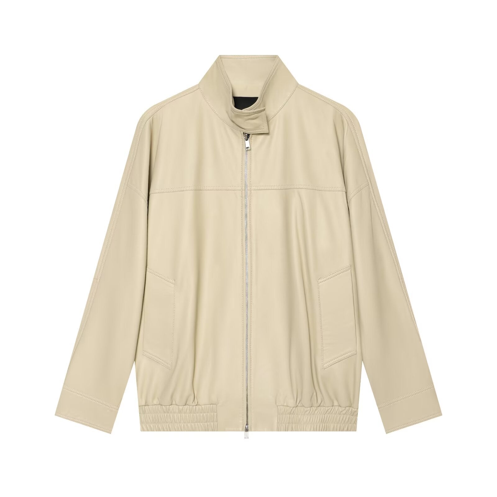 Image of Zeratta Women's dark beige faux leather biker trench coat
