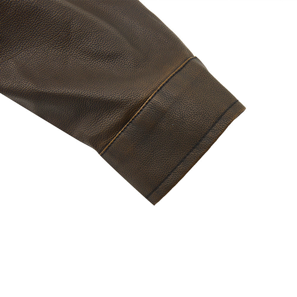 Image of Brown cropped biker-style jacket