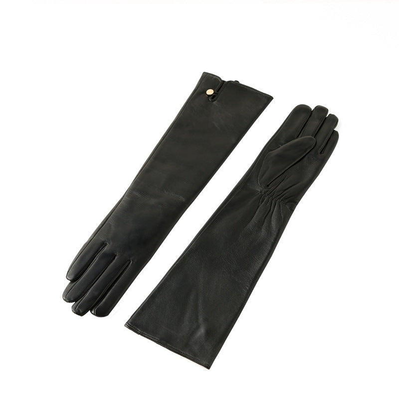 Image of Guantes de invierno de piel de oveja forrados de 45 cm para mujer