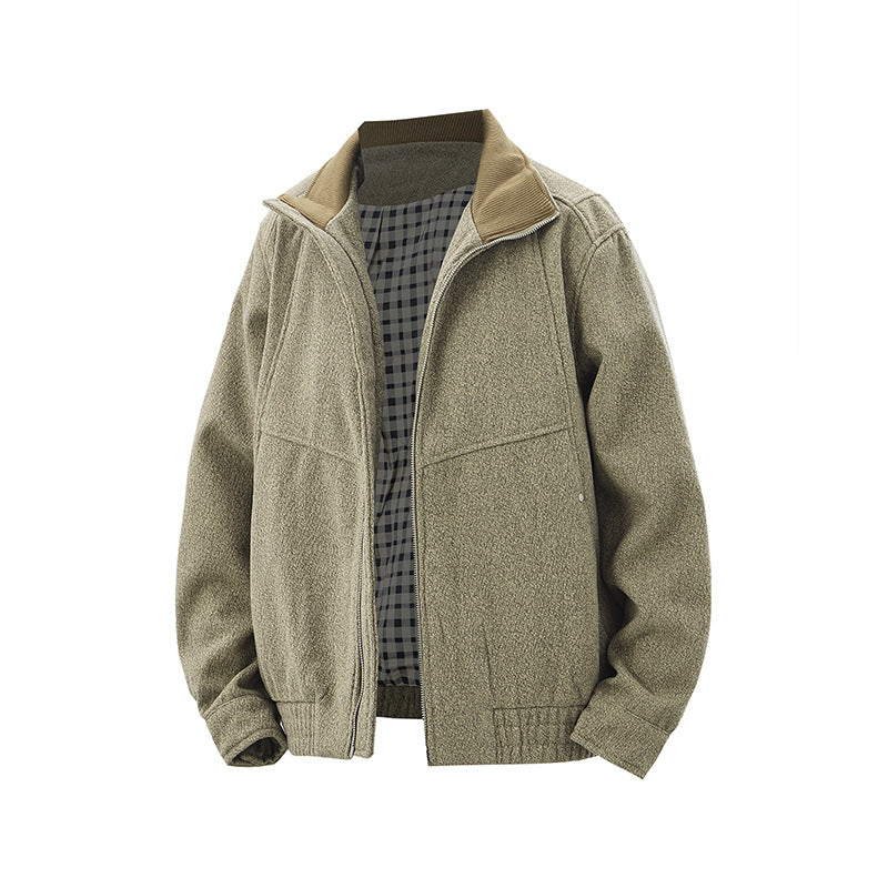 Image of Chaqueta color caqui de corte holgado, con cuello y un solo botón
