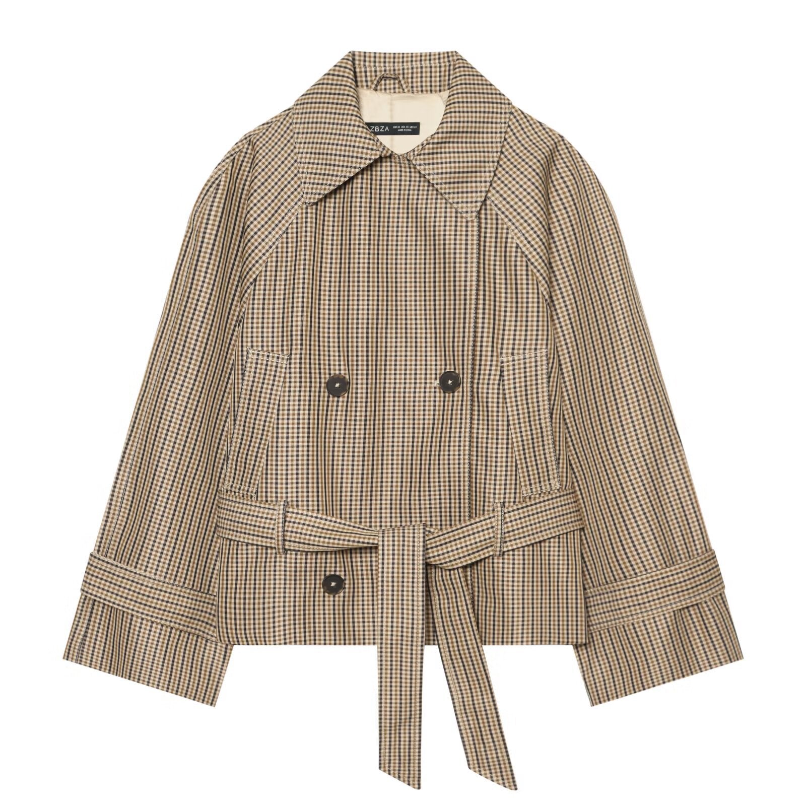 Image of Zeratta Women's plaid double-breasted cropped windbreaker