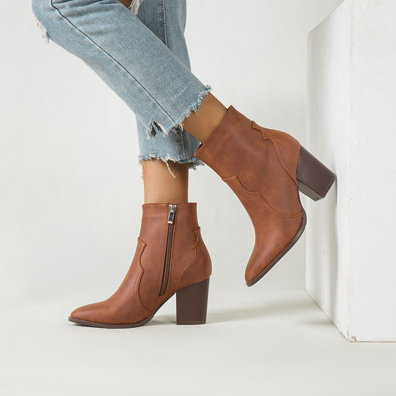 Image of Women's 8cm block heel faux leather ankle boots