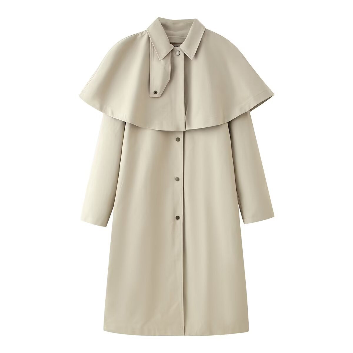 Image of Zeratta Women's beige cape-style shawl collar trench coat