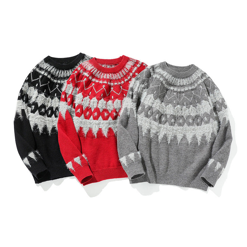 Image of Suéter de cuello redondo con tejido jacquard de Navidad para hombre