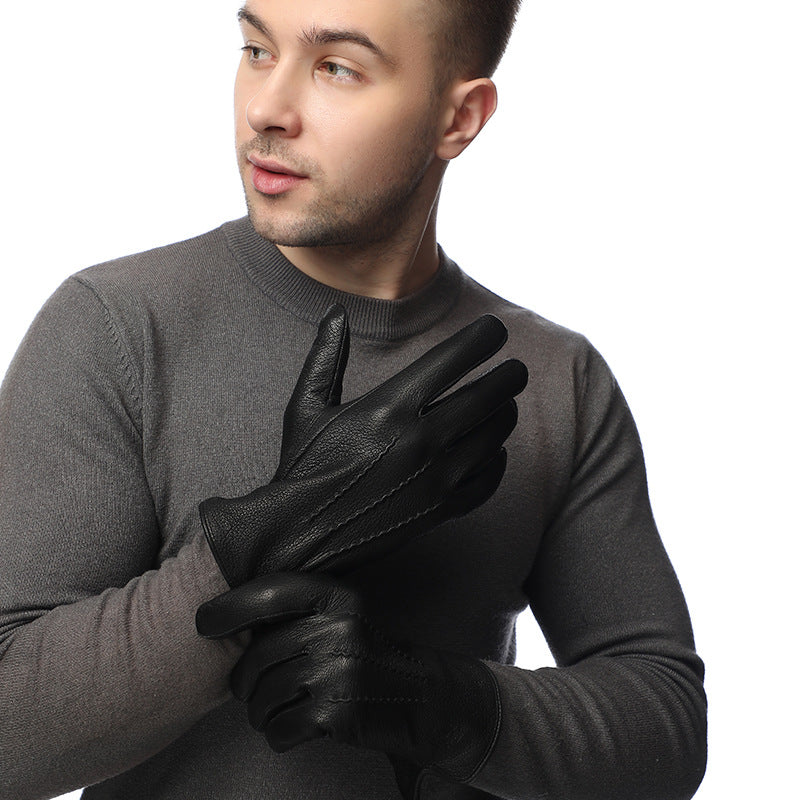 Image of Men's wool-lined goatskin leather winter gloves