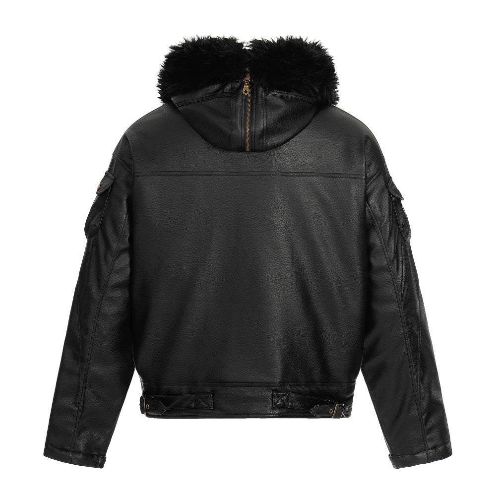 Image of Men's black hooded padded zip-up jacket