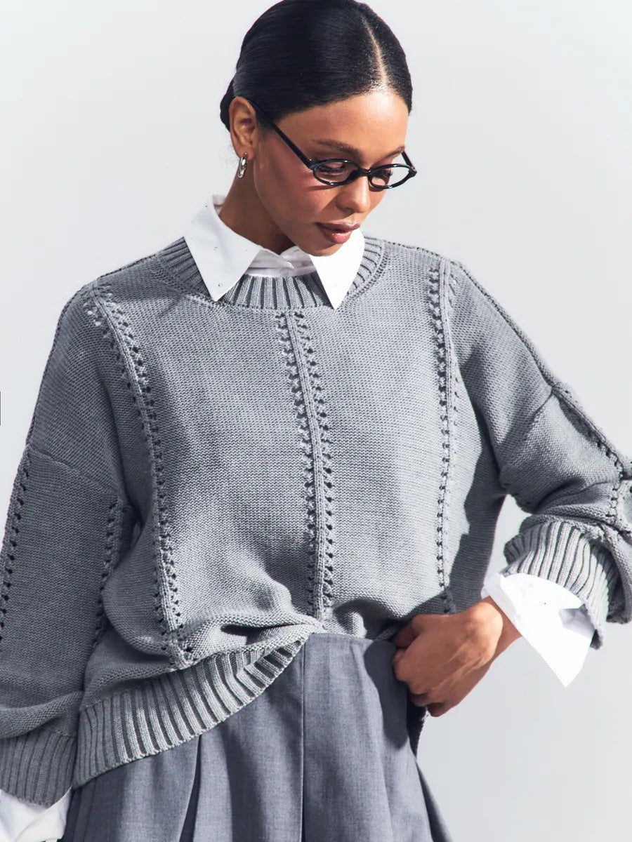 Image of Women's open-knit relaxed fit pullover sweater