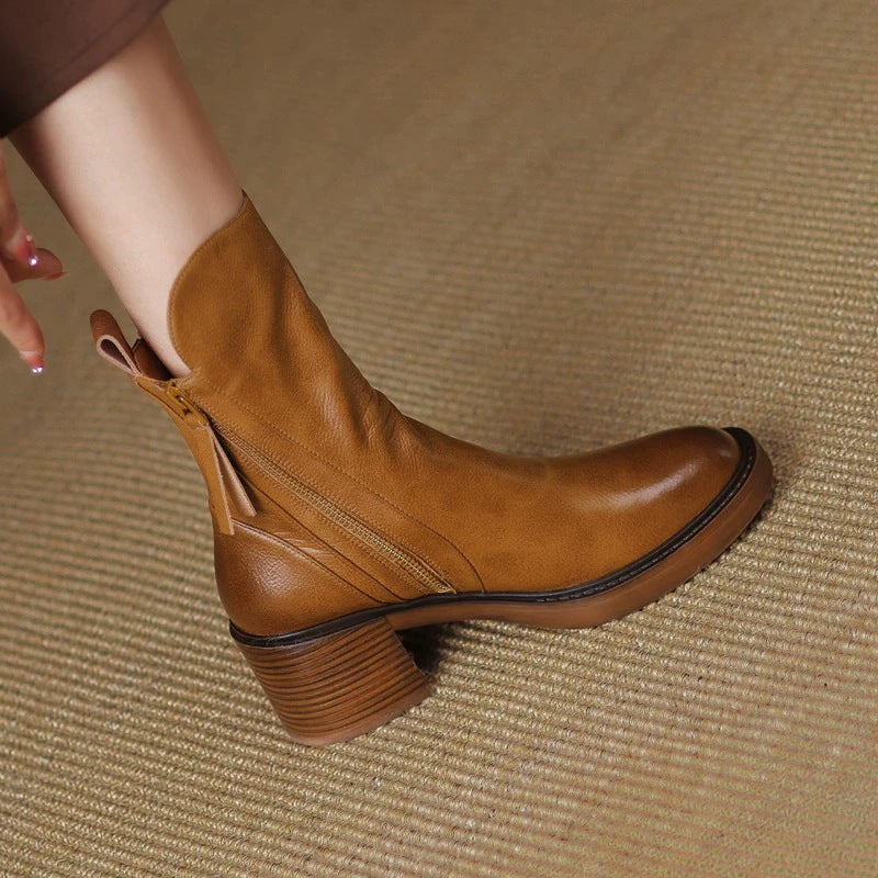 Women's double zip chunky heel microfiber ankle boots