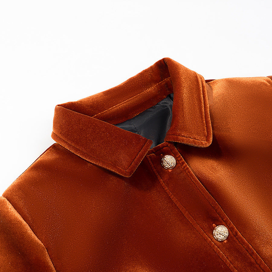 Zeratta Orange velvet-effect zip-up jacket