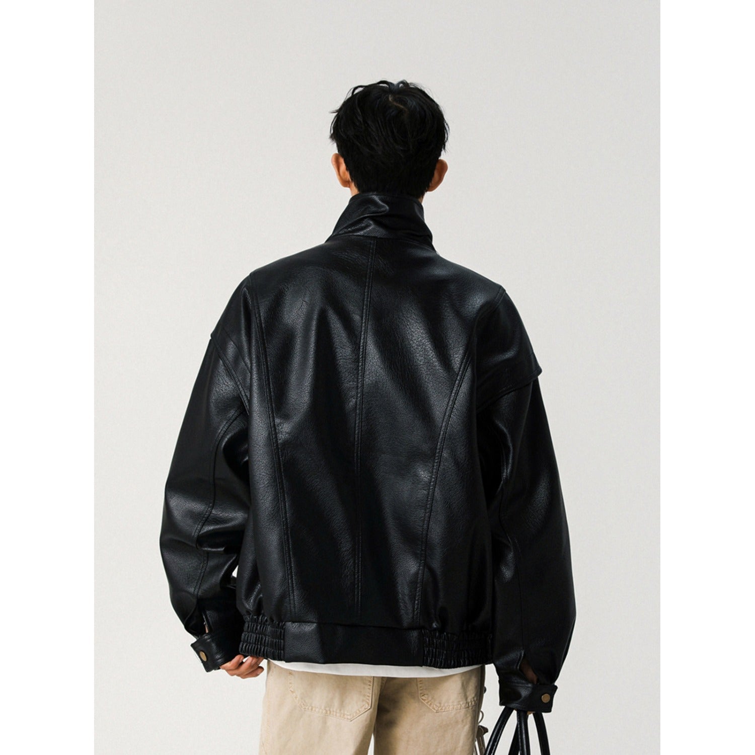 Image of Chaqueta motera de cuello mao para hombre, acolchada o sin acolchar