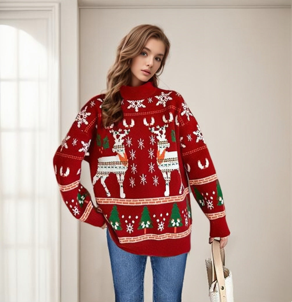 Jersey de punto navideño con estampado de renos dobles