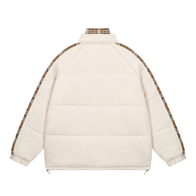 Image of Women's plaid two-piece look puffer jacket