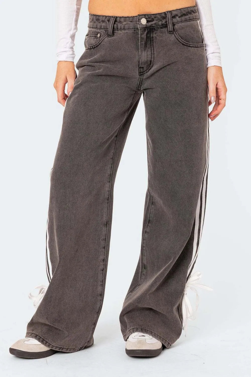Dark Distressed Side-Stripe Jeans