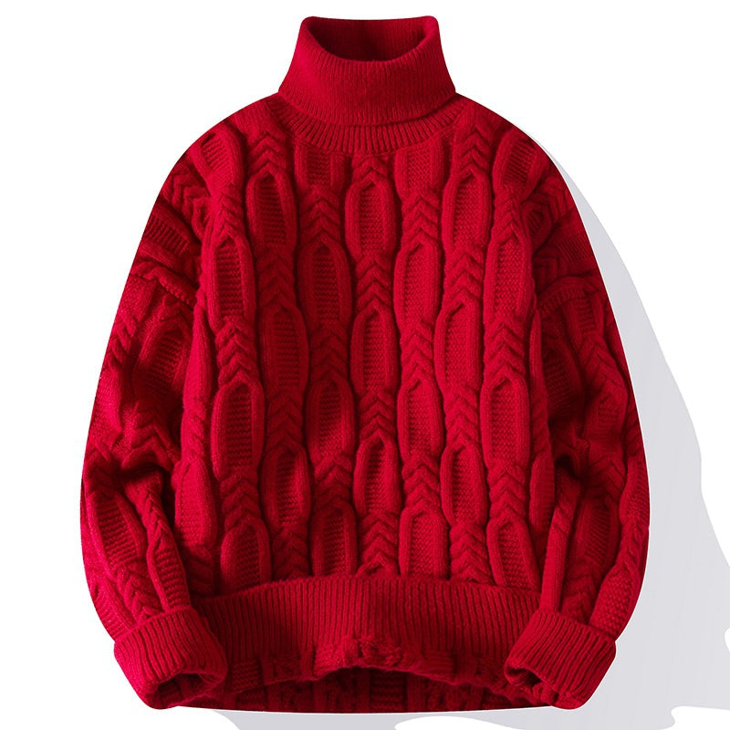 Image of Unisex relaxed-fit cable-knit turtleneck sweater